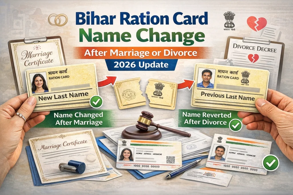 बिहार राशन कार्ड नाम परिवर्तन शादी या तलाक के बाद 2026 अपडेट