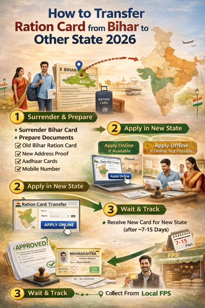 बिहार से अन्य राज्य में राशन कार्ड स्थानांतरण कैसे करें 2026