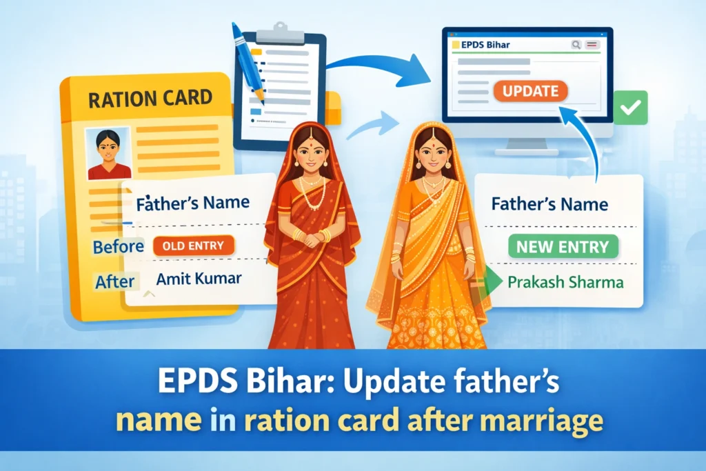 EPDS Bihar:शादी के बाद पिता का नाम अपडेट करें राशन कार्ड में