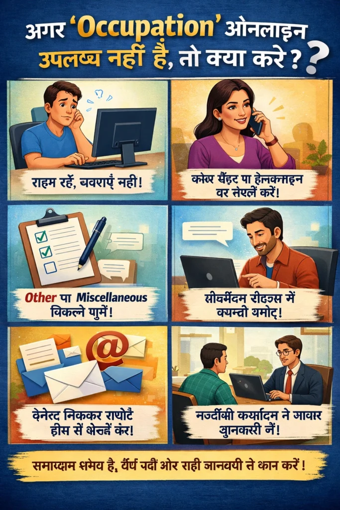 अगर “Occupation” ऑनलाइन उपलब्ध नहीं है, तो क्या करें?