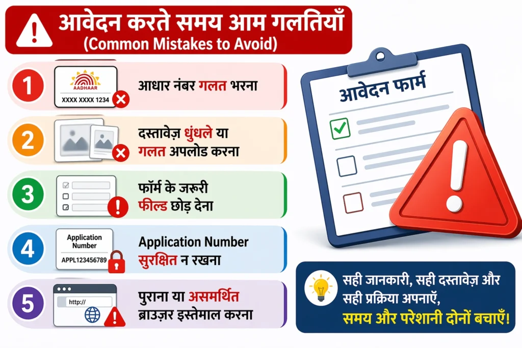 आवेदन करते समय आम गलतियाँ (Common Mistakes to Avoid)