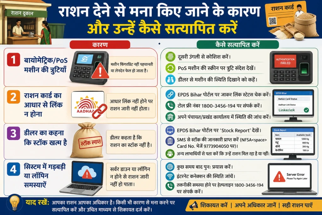 राशन देने से मना किए जाने के कारण और उन्हें कैसे सत्यापित करें