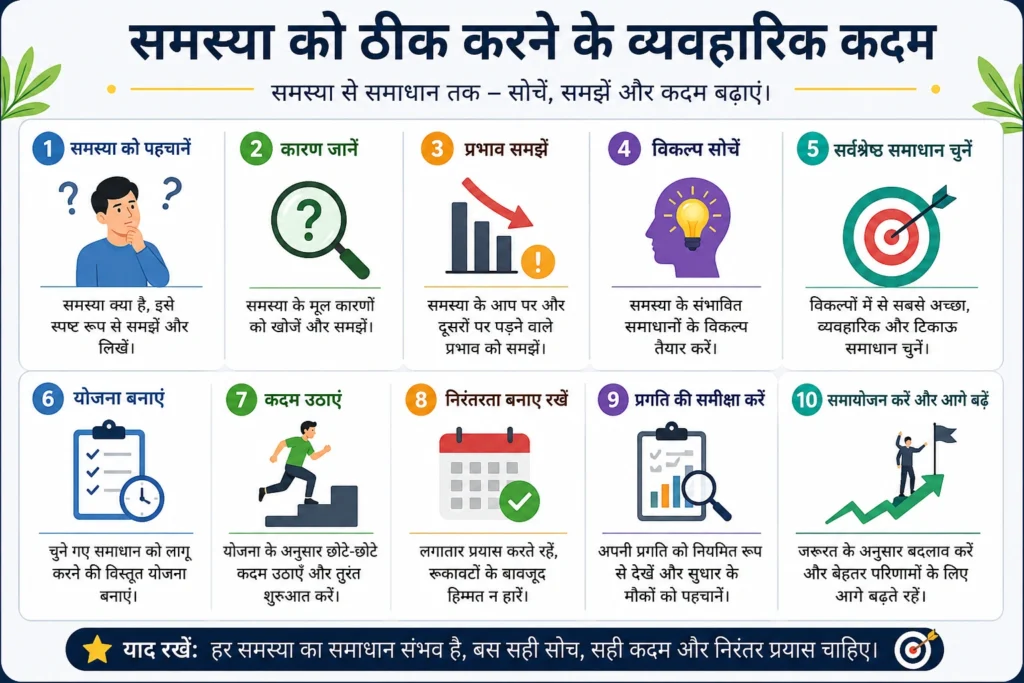 समस्या को ठीक करने के व्यवहारिक कदम
