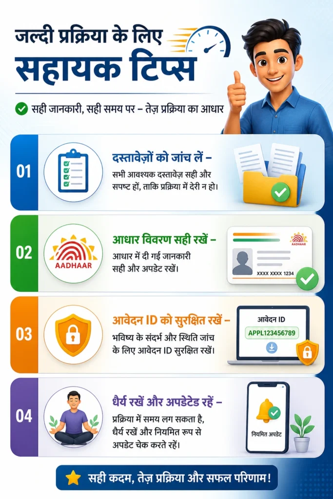 जल्दी प्रक्रिया के लिए सहायक टिप्स